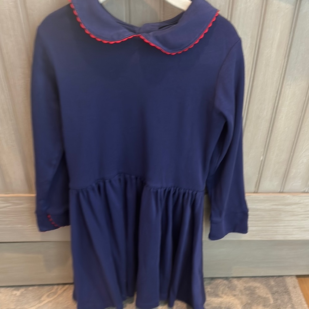Classic Prep Navy Blue Dress with Red Trim